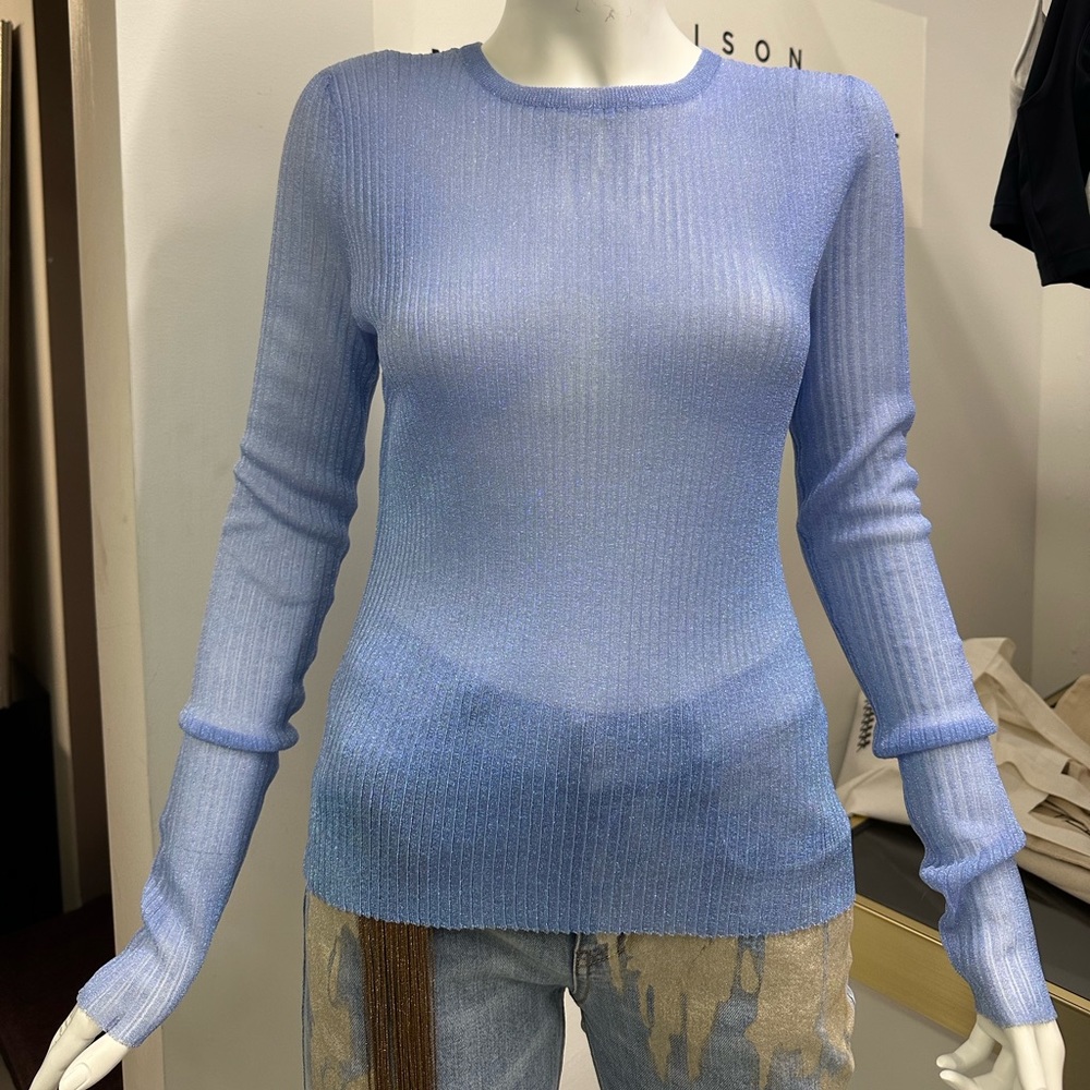 BRAND NEW SALLY LAPOINTE METALLIC PLISSE FITTED KNIT TOP